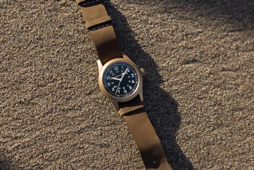 Hamilton Khaki Field Mechanical Men's Watch, 38mm Bronze and Titanium Case, Swiss Made, Black Dial Analog Wrist Watch for Men, 50m Waterproof, Sapphire Crystal, Cow Leather Strap