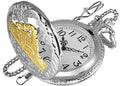 Realpoo Hollow Quartz Right Locomotive Sliver Gold Quartz Pocket Watch for Men,Arabic Numerals White Dial Pocket Watches with Chain for Men - Sliver Gold