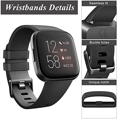 AK Sports Bands Compatible for Fitbit Versa 2, Soft Elastomer Multi-colors Replacement Wristbands for Fitbit Versa Smart Watch (Black, Large)