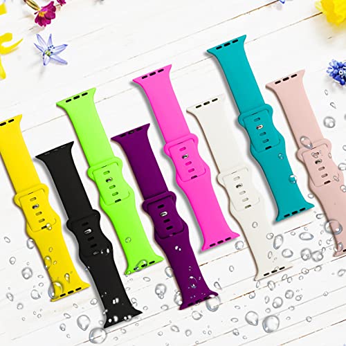 8 Pack Bands Compatible with Apple Watch Band 38mm 40mm 41mm 42mm 44mm 45mm for Women Men, Sport Silicone Wristbands Replacement Strap for iWatch Series 7 6 5 4 3 2 1 SE