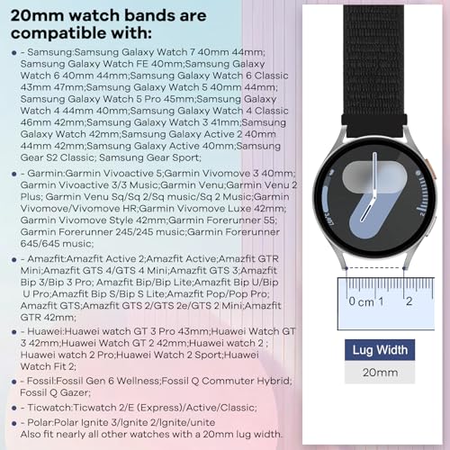 PBFairyy 20mm Watch Bands for Garmin Forerunner 55/570 42mm/165/645/245 Music/Garmin Vivoactive 6/Vivoactive 5/3/Garmin Venu/Venu Sq 2 for Men Women, 20mm Watch Straps for Amazfit Active 2/Active