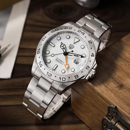 watchdives GMT Automatic Watch WD1993 Dual Time Zone Dive Wristwatch 40mm Sapphire Crystal 100M Waterproof Watches for Men (White)