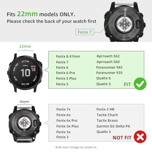 GEAK Quickfit Compatible with Garmin Fenix 6 Watch Band, 22mm Watch Band Adjustable Sport Strap for Fenix 8 47mm Band, Stainless Steel Metal Material Replacement Wristbands for Fenix 5/6 / 7 Watch