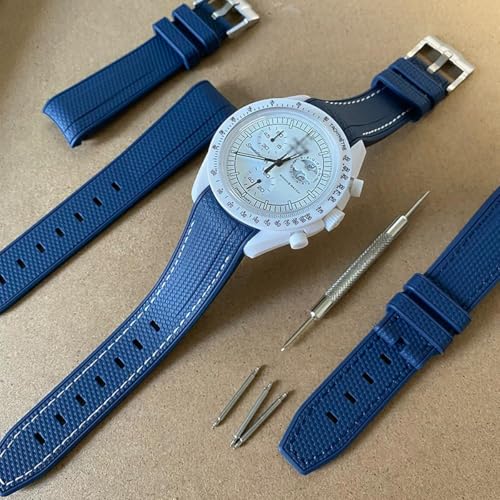HEYOZURY Watch Bands for Omega X Swatch Moonswatch Watch 20mm Curved Rubber Strap Silicone Watch Band Men Women Replacement Bracelet Omega MoonSwatch Speedmaster No Gap Strap