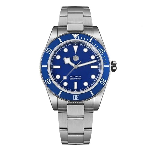 San Martin Watches for Men - NH35 Movement Automatic Dive Watch SN008GD 40mm Mens Watch 20Bar Waterproof Sapphire Crystal Luminous Mechanical Wristwatch (Blue/ SN008D)