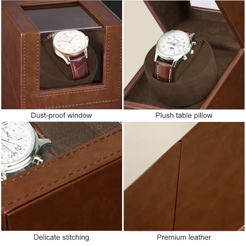 Anyasun Watch Winder,Automatic Single Watch Winder for Women's and Men's Watches, Watch Shaker with Japanese Quiet Motor, Battery Powered or AC Adapter(Brown)