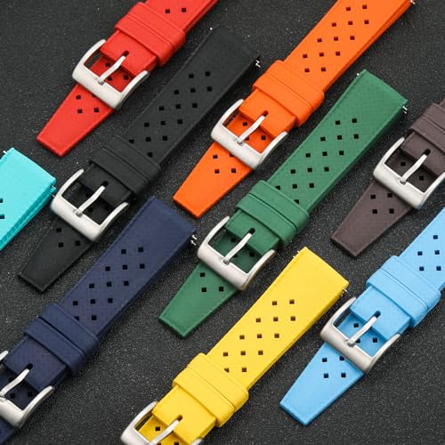 TACTICAL FROG FKM Rubber Watch Strap Fast-Release Tropical Fluororubber 20mm Rubber Watch Band, Soft Breathable Universal Replacement for Men Women Stainless Steel Buckle