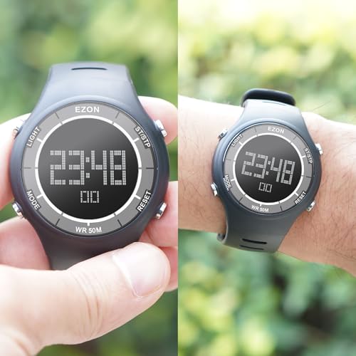 EZON Digital Watch with Stopwatch Countdown Timer Alarm EL Backlight,Ultra-Thin Large Display 5ATM Waterproof Digital Wrist Watches for Men Women