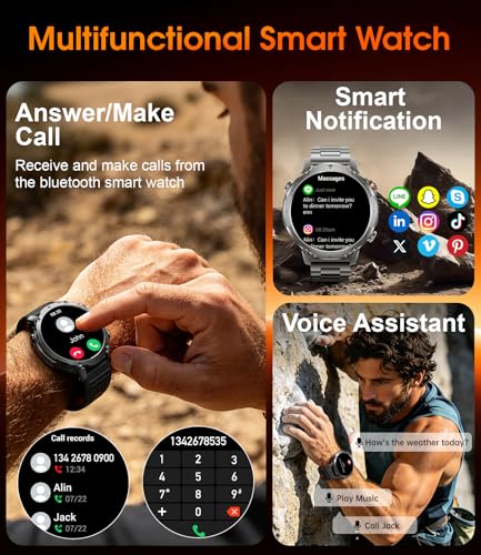 LIGE Military Smart Watch for Men, 1400mAh 60-Days Battery, 1.85" HD Smartwatch with LED Flashlight, 100+ Sports Mode, IP68 Waterproof, Pedometer, Fitness Watch for Android iOS