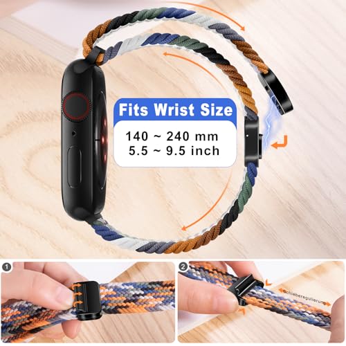 Braided Magnetic Bands Compatible with Fitbit Versa 4/Fitbit Versa 3/Sense 2/Sense 1,Soft Stretchy Elastic Nylon Sport Loop Strap for Women Men (Black)
