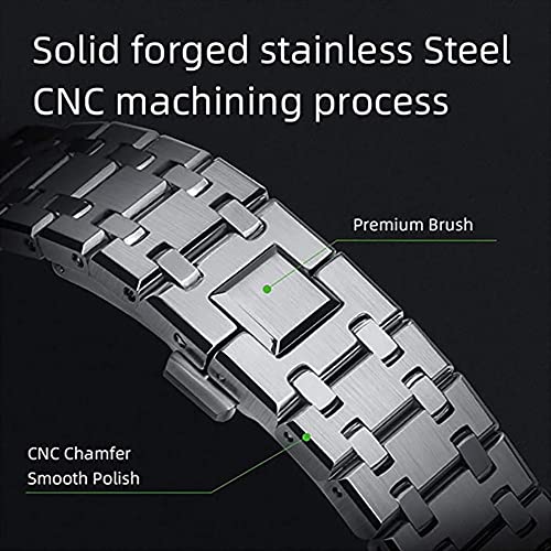 GA2100 Stainless Steel Watch Band Case Mod Kit, Smooth Bezel without Nails Metal Strap Accessories Compatible with Casio Mens G-Shock GA2100/GA-2110 Watches (Silver)