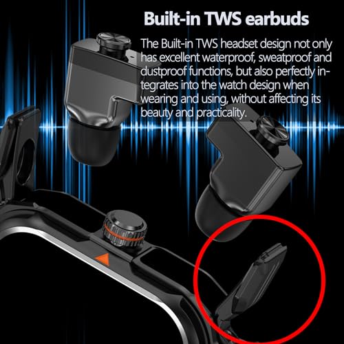UYRGT Military Smart Watch with Earbuds for Men and Women,2'' Tactical Display,Sport Modes,Fitness Tracker,Heart Rate,Answer/Make Call, Sleep Monitor, SmartWatch Built-in Headphone Combo,iOS & Android