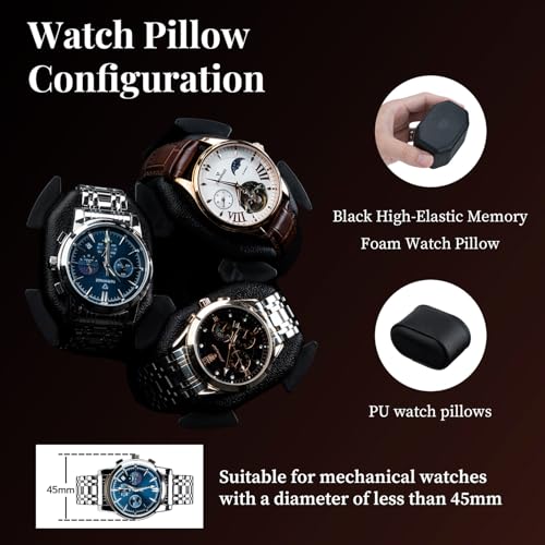 Mcbazel Watch Winder for Automatic Watches, 6 Watch Winder + 6 Storage Case, Watches Winder Box with Super Quiet Motor, Blue LED Light, Memory Foam Pillows, Gift for Men & Women - Black