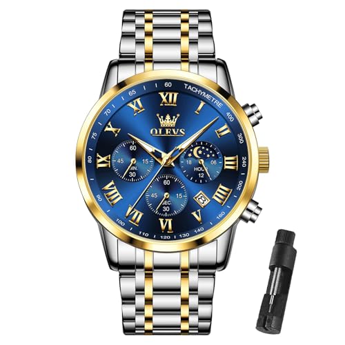 OLEVS Men's Two Tone Blue Dial Chronograph Watch