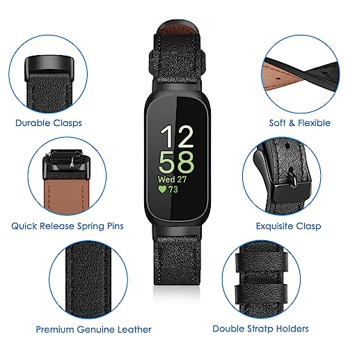 Fintie Bands Compatible with Fitbit Inspire 3 2 1 HR, Soft Genuine Leather Replacement Strap Wrist Band, Black
