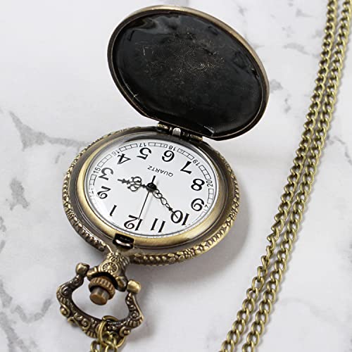 Whodoit Men's Bronze Truck Design Quartz Pocket Watch, Arabic Digital Dial Quartz Pocket Watches with Chain for Men