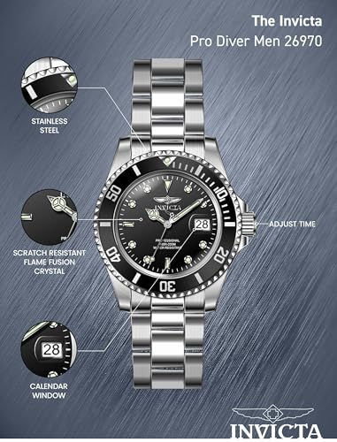 Invicta Men's Pro Diver Quartz Watch with Stainless Steel Strap, Silver, 20 (Model: 26970)