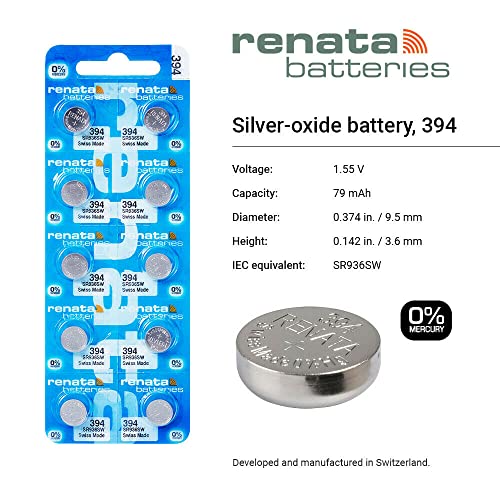 Renata 394 SR936SW Batteries - 1.55V Silver Oxide 394 Watch Battery (2 Count)