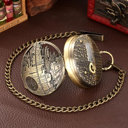 FUNGORGT Bronze Pocket Watch Chain with Vintage Pocket Watches for Men *Sky City* Musical Pocket Watch Fathers Day/Birthday/Christmas Gifts