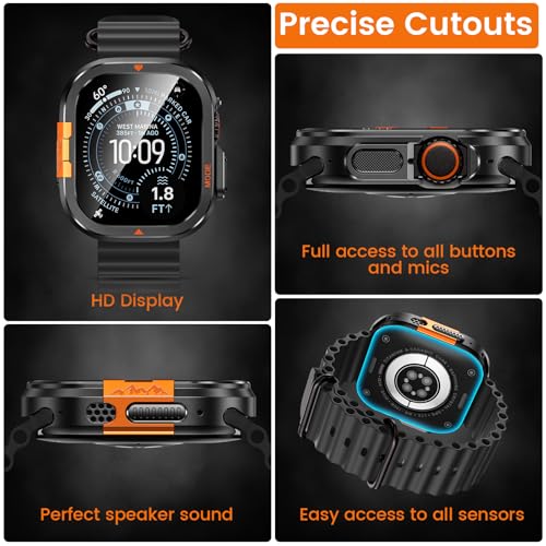 LETOID 3 in 1 Metal Case for Apple Watch Ultra 3 /Ultra 2 /Ultra Screen Protector 49mm, Stainless Steel Protective Bumper, Hard PC Back Cover and 9H Tempered Glass Film for iWatch Ultra - Black