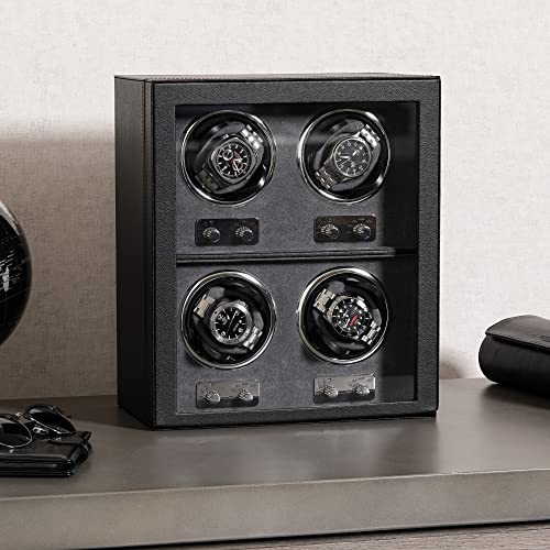ROTHWELL 4 Watch Winder for Automatic Watches with Quiet Motor with Multiple Speeds and Rotation Settings (Black/Grey)