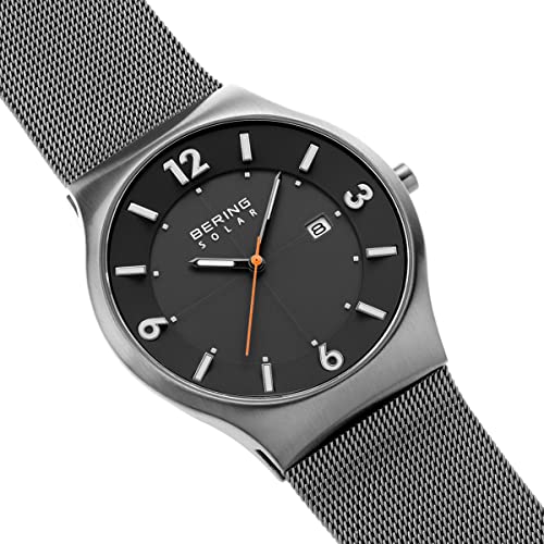 Bering Men's Solar Watch, 40 mm Stainless-Steel Case and Dial, Milanese Strap, Sapphire Crystal, 5 ATM, 14440, Grey/Silver, 40, 14440-077