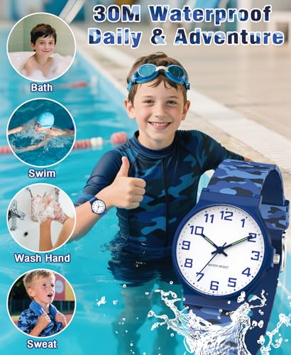 SOCICO Kids Analog Watch for Boys Girls Camouflage Sport Watches, 30M Waterproof, Rubber Band, Easy to Read for Child Teens Ages 5-15 Perfect for Gifts