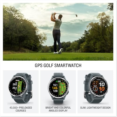 Garmin Approach® S44, Essential Golf GPS Smartwatch, AMOLED Display, On-Course Features, Silver Aluminum Bezel with Twilight Silicone Band