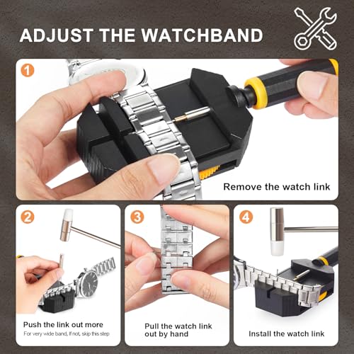 JOREST Watch Link Removal Kit, Resizing Tool for Bracelet Adjustment & Replacement, Pin Remover for Sizing Strap, Watch Adjuster, Hammer for Watch Repair, Adjust Band, with User Manual, Punches