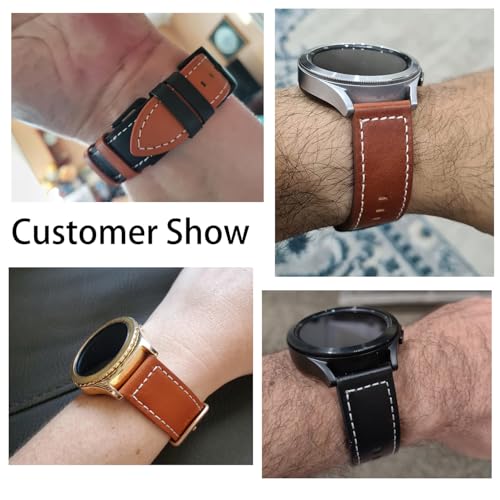 Olytop Quick Release Leather Watch Band - Choice of Width -20mm 22mm Watch Bands, Top Layer Cowhide Leather Watch Straps Replacement Wristband for Men Women, Black+Brown