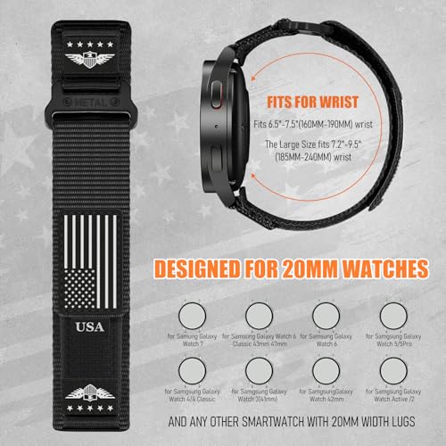 20mm Band Compatible with Samsung Galaxy Watch 7 6 5 4 FE Band 44mm 40mm/Watch 6 4 Classic 47mm 43mm 42mm 46mm/5 Pro 45mm/3 41mm/Active 2 Men,Fabric Nylon Strap for Garmin Vivoactive 5 3/Venu,S