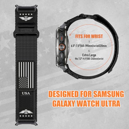 Rugged Nylon Band for Galaxy Watch Ultra Bands 47mm (2025/2024) for Men Women,One Click No Gap Fabric Woven Wristbands Adjustable Sport Strap for Samsung Galaxy Watch Ultra Band 47 mm for Man,L
