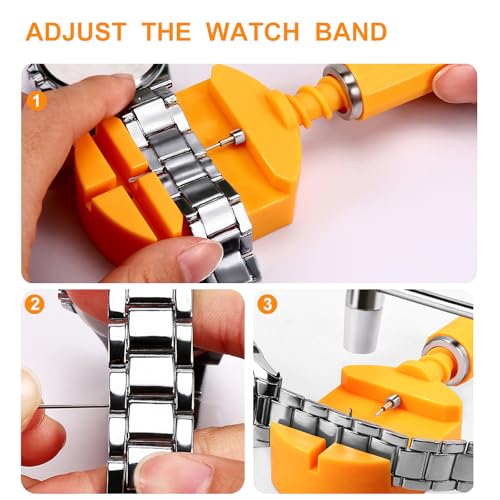 HECHIO 12 Pieces Watch Link Removal Kit，Professional Watch Band Replacement Tool，1 Double Head Hammer, 6 Spare Pins，Watch Pin Remover Sizing Strap