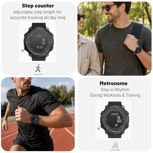 CakCity Digital Watch Military Tactical Watches for Men, 50mm Large Face Zinc Alloy Case with Breathable Double-Layer Nylon Strap, 5ATM Waterproof Shockproof, Altimeter, Barometer, Thermometer, Dual Time, Compass, Alarm, Stopwatch, Countdown