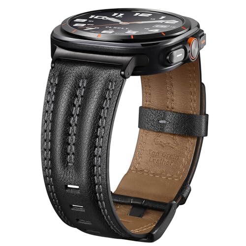 Tlselt Leather Band Compatible with Samsung Galaxy Watch Ultra 47mm(2025/2024), Genuine Leather Rugged Durable Classic Vintage Handcrafted Outdoor Business Travel Gift Samsung Watch Strap for Men