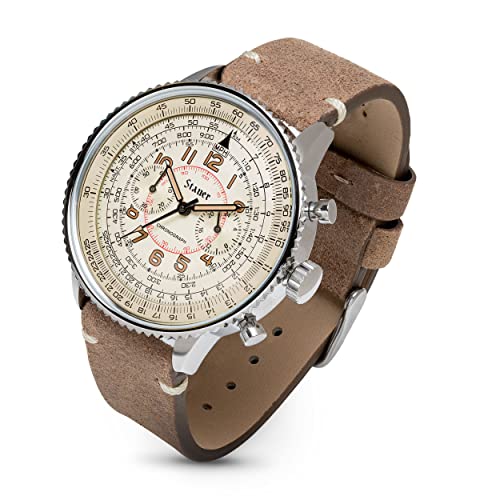 Stauer Co-Pilot Men's Chronograph Watch with Stainless Steel Case and Brown Leather Band