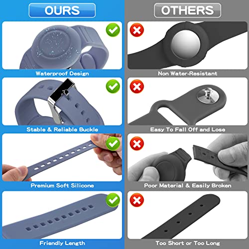 Waterproof Bracelet Compatible with Airtag (1st & 2nd Gen) for Kid, 2 Pack Soft Silicone Hidden Wristband, Lightweight Tracker Watch Band Compatible with Apple Air Tag for Child, Grey Blue & Pink