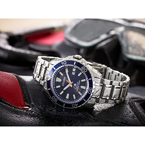 Citizen Men's Promaster Sea Eco-Drive Stainless Steel Watch, 3-Hand Date, One-Way Rotating Bezel, ISO Compliant, Luminous Hands and Markers, Blue Dial, 45mm (Model: BN0191-55L)