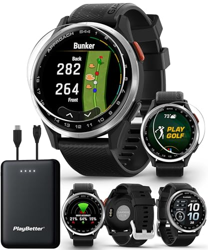 Garmin Approach S44 (Silver/Black) Golf GPS Smartwatch PlayBetter Bundle