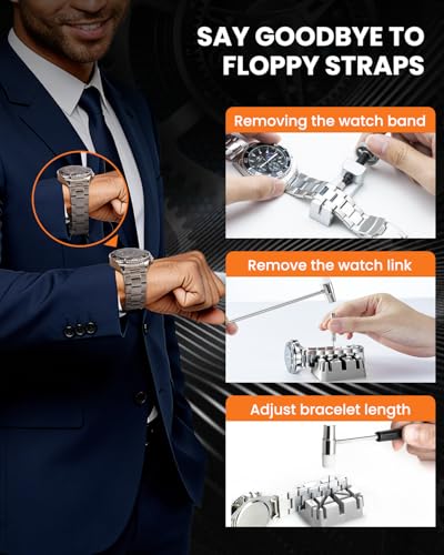 【New Upgraded】Eventronic Watch Repair Kit Professional 154PCS, Watch Link Removal Kit, Watch Battery Replacement Tool Kit & Strap Adjustment, Watch Tool Kit, Watch Band Pin Tool with Carrying Case