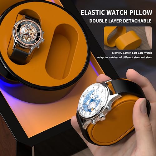 VANTENT Watch Winder for Automatic Watches with Exterior LED Lighting，Shining Finishing and Quiet Japanese Motor 2.0MAX Black (Brown)