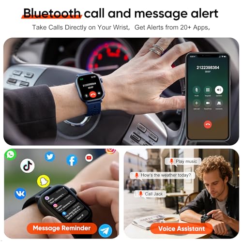 moutarlier 2026 Distance & Pace GPS Running Watch for Runners - Call & Text, AMOLED Large Screen, 50m Waterproof Swimming, Calorie & Step Counter, 2 Bands, Long Battery, for Seniors Men Women（Blue）