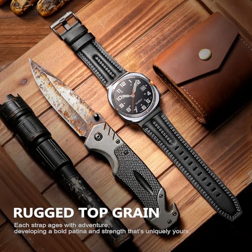 Tlselt Leather Band Compatible with Samsung Galaxy Watch Ultra 47mm(2025/2024), Genuine Leather Rugged Durable Classic Vintage Handcrafted Outdoor Business Travel Gift Samsung Watch Strap for Men