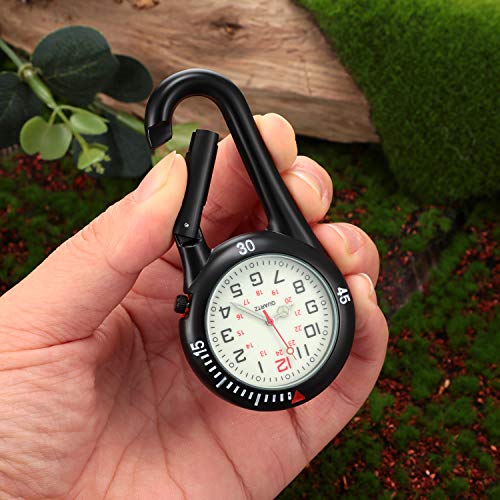Hicarer 2 Pieces Clip on Quartz Watch Backpack Fob Belt Glow in The Dark Unisex Pocket Watch with White Dial for Doctors Nurses Outdoor Activities(Black)