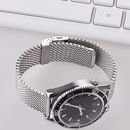 EACHE Stainless Steel Thick Mesh Watch Band For Men Heavy Duty Metal Mesh Watch Strap Adjustable Length Silver 20mm