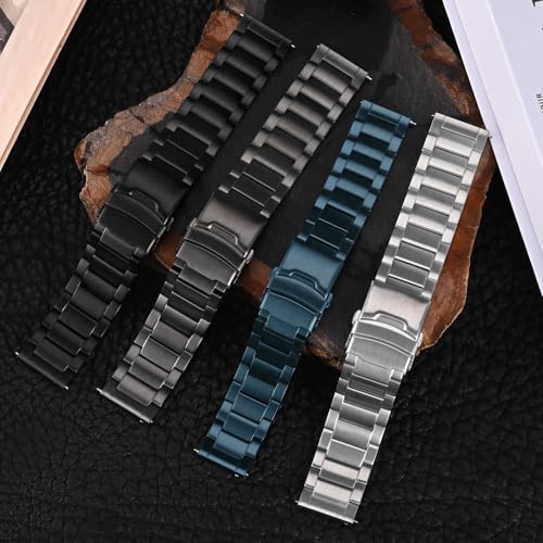 WOCCI 20mm Heavy-duty Metal Watch Band for Men, 316L Stainless Steel, Double Locking Deployant Clasp (Silver)
