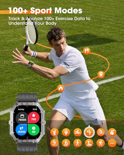 Smart Watches for Men (Answer/Make Calls), 2.02'' Military Smart Watch Built-in GPS with Sleep Monitor/Heart Rate/100+ Sport Modes, Waterproof Smartwatch Fitness Tracker for Android and iPhone Black