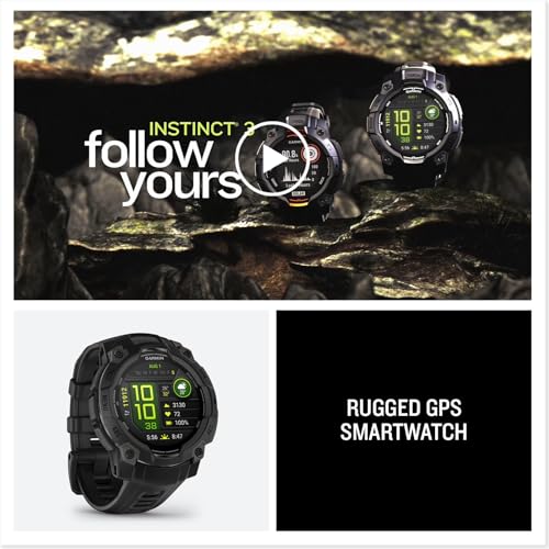 Garmin Instinct® 3 45mm, AMOLED Display, Rugged Outdoor GPS Smartwatch, Metal-Reinforced Bezel, Built-in Flashlight, Up to 18 Days of Battery Life, Black