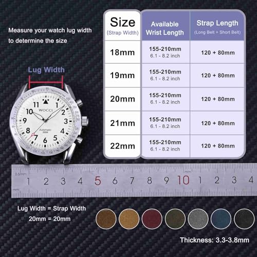 WOCCI 20mm Retro Leather Watch Band for Men and Women, Quick Release Replacement Strap with Black Buckle (Grey)