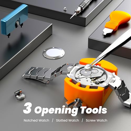 JOREST Watch Battery Replacement Kit, Watch Repair Screwdriver, Watch Band Replacement tool, Watch Wrench Back Remover, Watch Case Opener, Watch Back Remover Holder, Spring bar, Tweezers